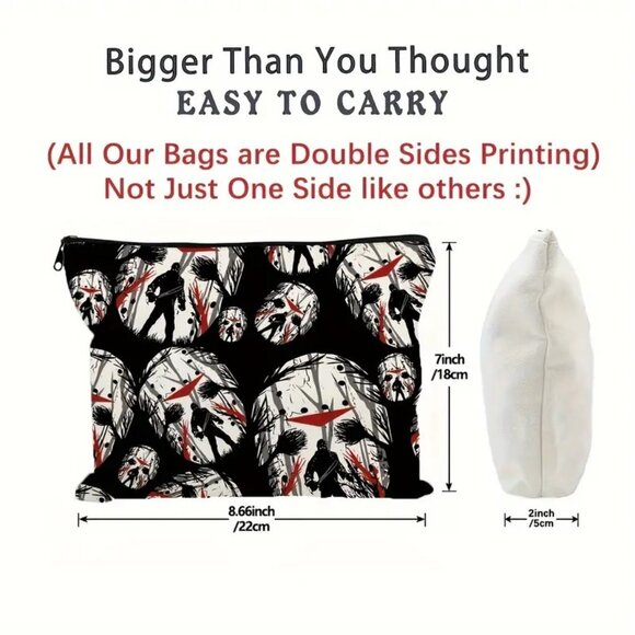 Cosmetic Bag Makeup Jason Friday 13th Horror Movie Goth Travel Storage Rave NEW - Picture 3 of 3